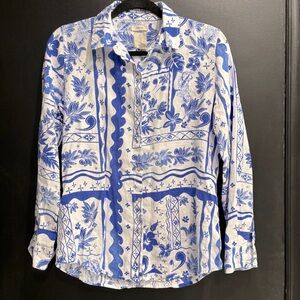 Linen button down blouse Joie blue white size small